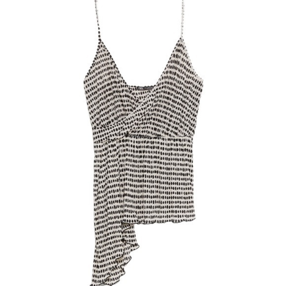 ZARA BLACK WHITE ASYMMETRICAL POLKA DOT TOP